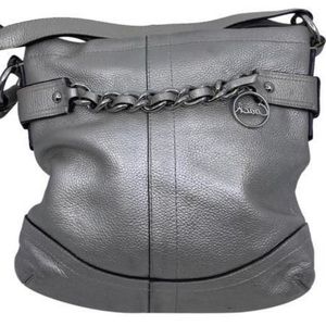 Coach front chain weave gun metal shoulder bag. In silver